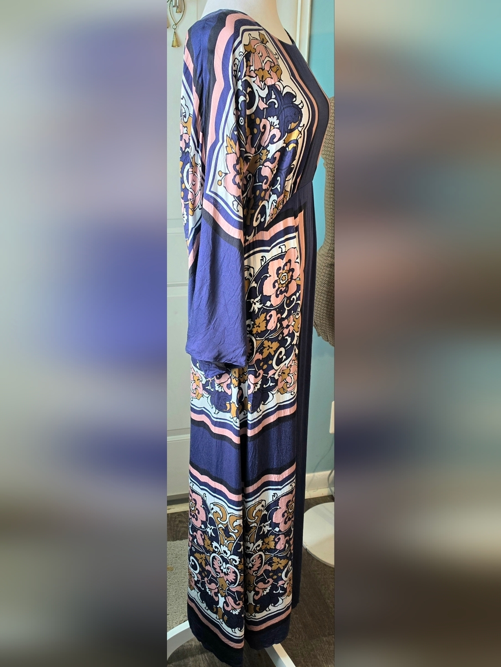 Cleobella Falling Fawn Ankle Maxi Dress in Floral Anise Women's M Blue Pink Boho - Picture 6 of 15